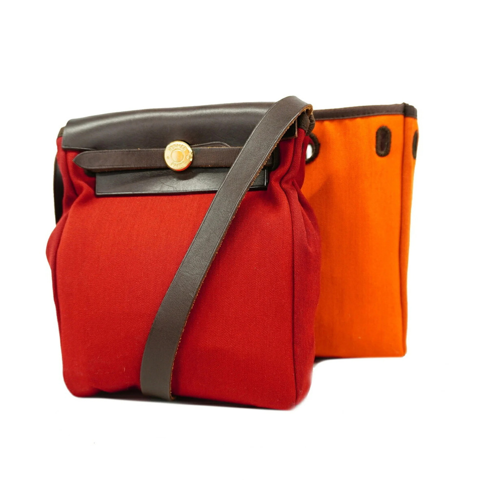 Hermes Shoulder Bag, Herbag TPM, Toile Officier, Brown/Red, □H stamp, Women's.